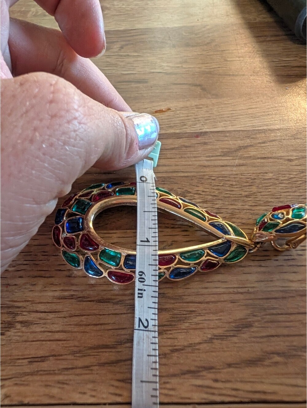 Trifari Colorful Teardrop Clip-On Earrings Multi-Colored Stained Glass Style - Picture 7 of 7